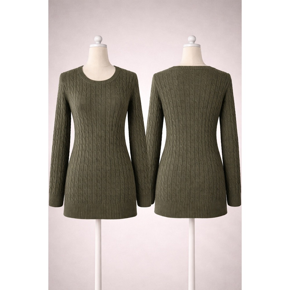 Antonio Melani‎ Womens 100% Cashmere Cable Knit Sweater Olive Green Medium